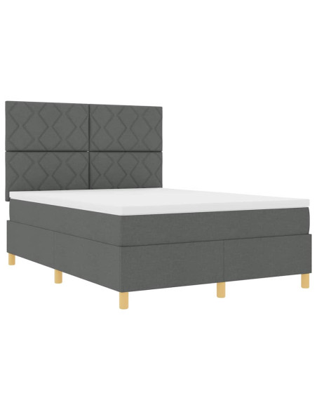 Letto a molle con materasso Grigio scuro 140 x 190 cm Tessuto