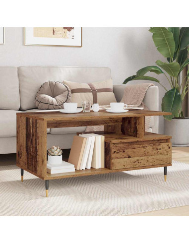 Tavolino da salotto con cassetto Legno vecchio 90 x 49 x 45 cm