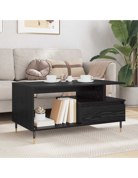 Tavolino da salotto con cassetto Rovere nero 90 x 49 x 45 cm