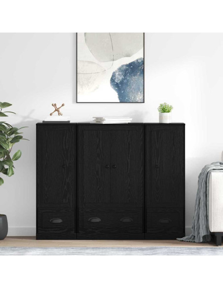 Credenza con cassetto 3 pcs Rovere Nero Legno multistrato