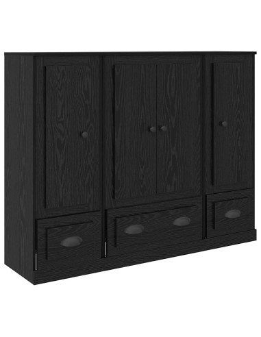 Credenza con cassetto 3 pcs Rovere Nero Legno multistrato