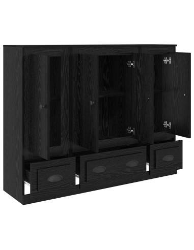Credenza con cassetto 3 pcs Rovere Nero Legno multistrato