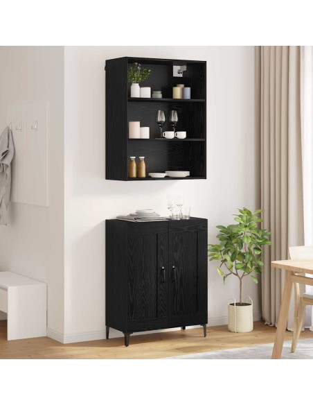 Credenza Montaggio a parete 2 pcs Rovere nero Legno multistrato
