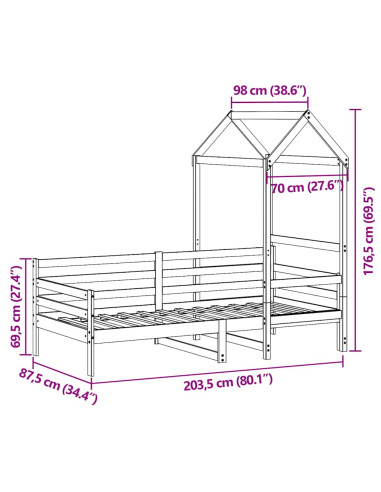 Dormeuse con Tetto 80x200 cm in Legno Massello di Pino