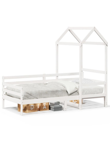 Dormeuse con Tetto 80x200 cm Bianco in Legno Massello di Pino