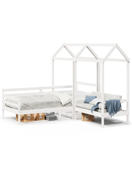 Set Dormeuse e Panca con Tetto Bianco 80x200cm Massello Pino