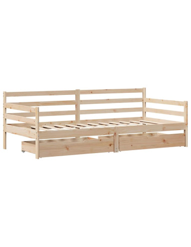 Dormeuse con Cassetti Bianca 80x200 cm Legno Massello di Pino