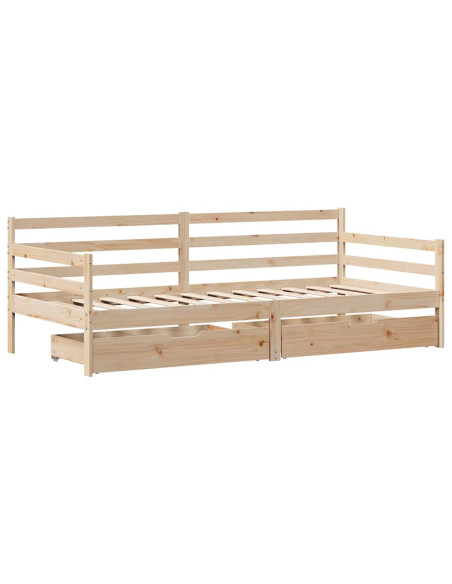 Dormeuse con Cassetti Bianca 80x200 cm Legno Massello di Pino