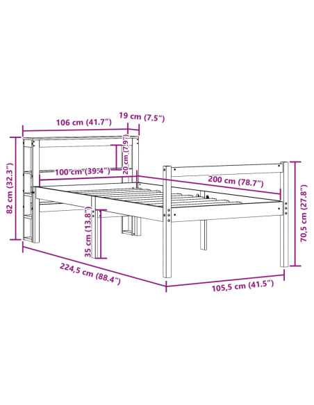 Letto per Anziani con Testiera 100x200 cm Legno Massello Pino