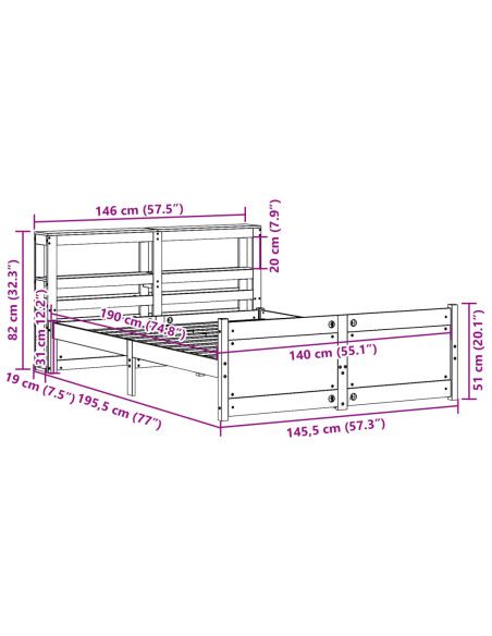 Giroletto con Testiera 140x190 cm in Legno Massello di Pino