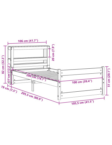 Giroletto con Testiera 100x200 cm Legno Massello di Pino