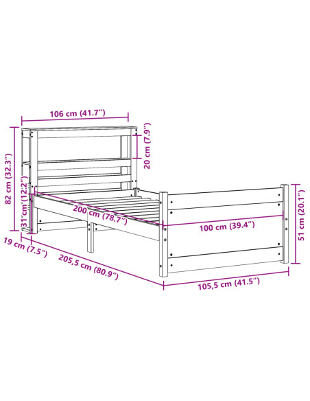 Giroletto con Testiera 100x200 cm Legno Massello di Pino