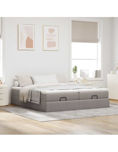 Struttura Letto Pouf con Materassi Tortora 160x200cm in Tessuto