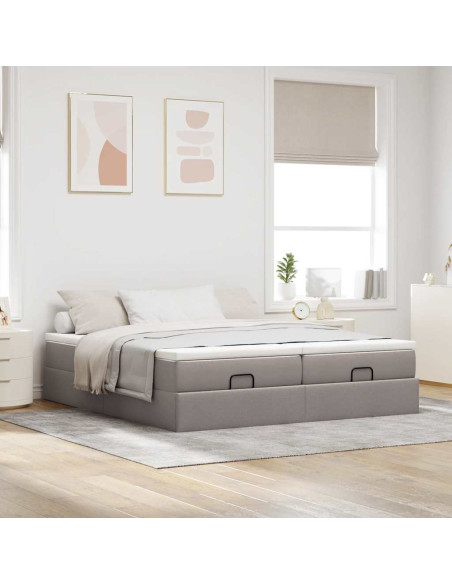 Struttura Letto Pouf con Materassi Tortora 160x200cm in Tessuto