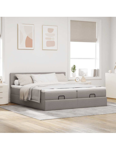 Struttura Letto Pouf con Materassi Tortora 160x200cm in Tessuto