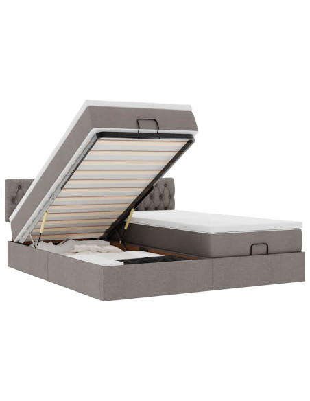 Struttura Letto Pouf con Materassi Tortora 160x200cm in Tessuto