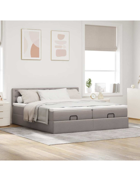 Struttura Letto Pouf con Materassi Tortora 160x200cm in Tessuto