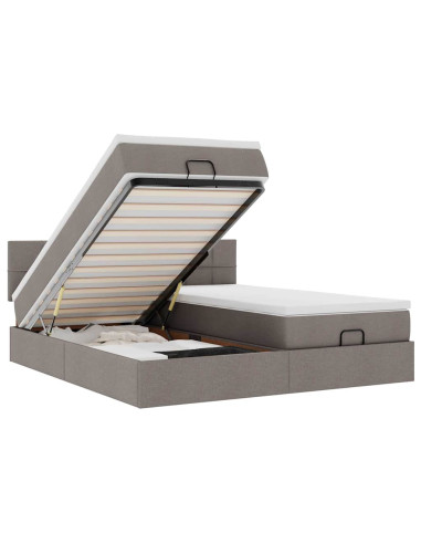 Struttura Letto Pouf con Materassi Tortora 160x200cm in Tessuto