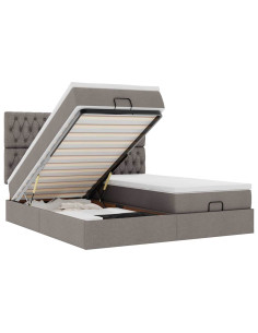 Struttura Letto Pouf con Materassi Tortora 160x200cm in Tessuto 2