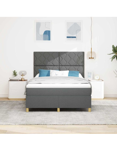 Letto a molle con testiera Grigio scuro 140 x 190 cm Tessuto