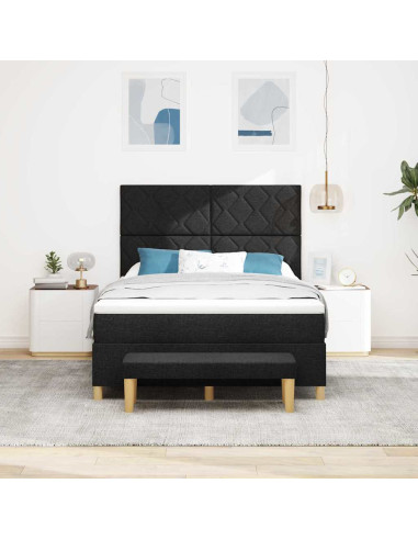 Letto a molle con materasso Nero 140 x 190 cm Tessuto