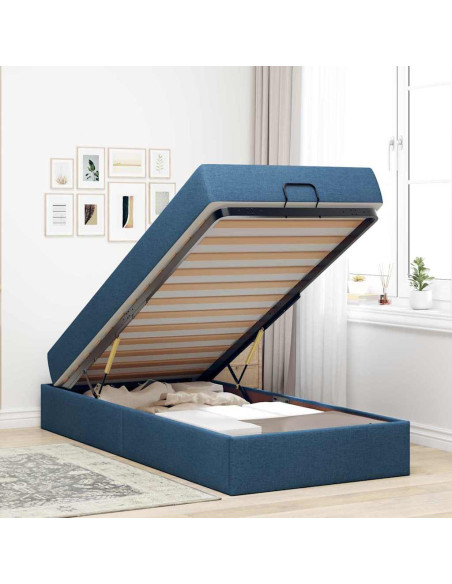 Struttura del letto con materasso Blu 90 x 190 cm Tessuto