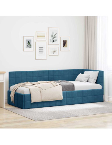 Cornice del letto ad angolo Blu 80 x 200 cm Velluto