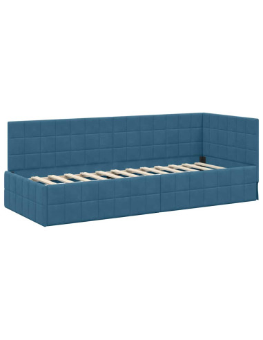 Cornice del letto ad angolo Blu 80 x 200 cm Velluto