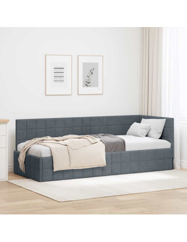Cornice del letto ad angolo Grigio scuro 80 x 200 cm Velluto