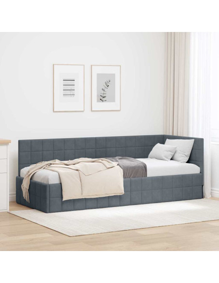 Cornice del letto ad angolo Grigio scuro 80 x 200 cm Velluto