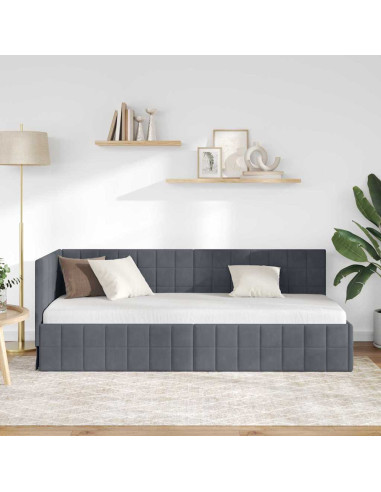Cornice del letto ad angolo Grigio scuro 80 x 200 cm Velluto