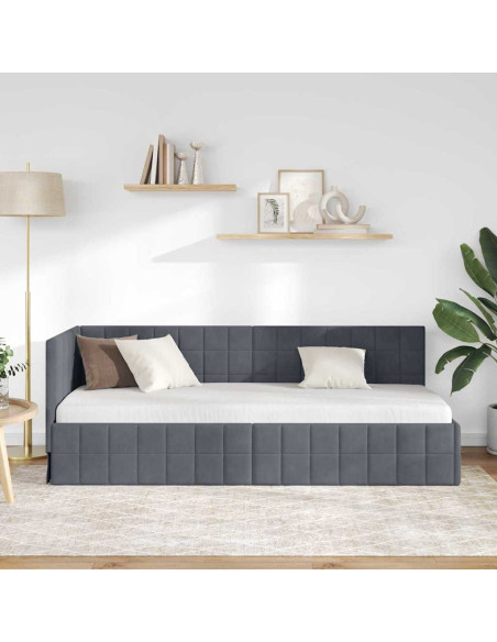 Cornice del letto ad angolo Grigio scuro 80 x 200 cm Velluto