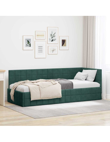 Cornice del letto ad angolo Verde scuro 80 x 200 cm Velluto