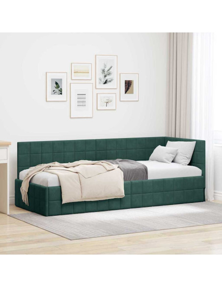 Cornice del letto ad angolo Verde scuro 80 x 200 cm Velluto