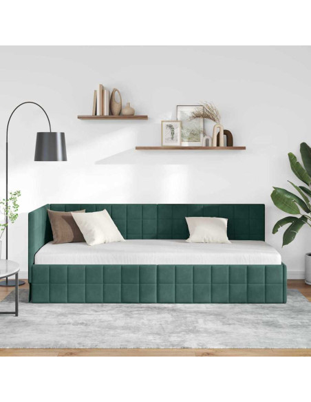 Cornice del letto ad angolo Verde scuro 80 x 200 cm Velluto