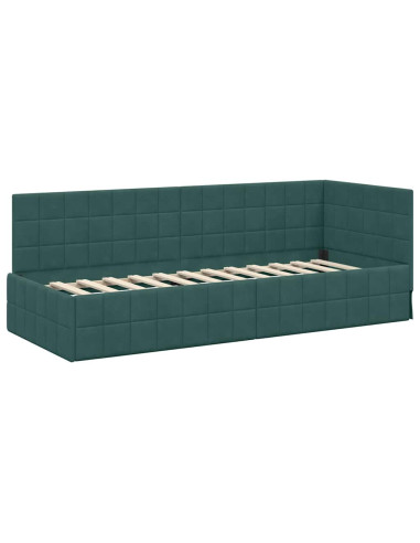 Cornice del letto ad angolo Verde scuro 80 x 200 cm Velluto