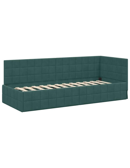 Cornice del letto ad angolo Verde scuro 80 x 200 cm Velluto