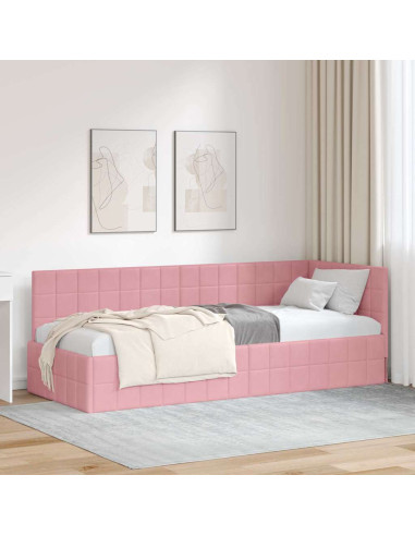Cornice del letto ad angolo Rosa 80 x 200 cm Velluto