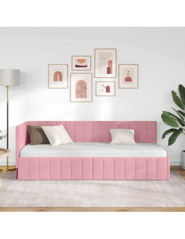Cornice del letto ad angolo Rosa 80 x 200 cm Velluto