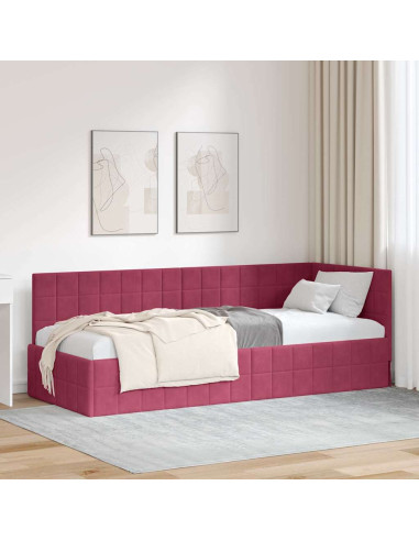 Cornice del letto ad angolo Rosso vino 80 x 200 cm Velluto
