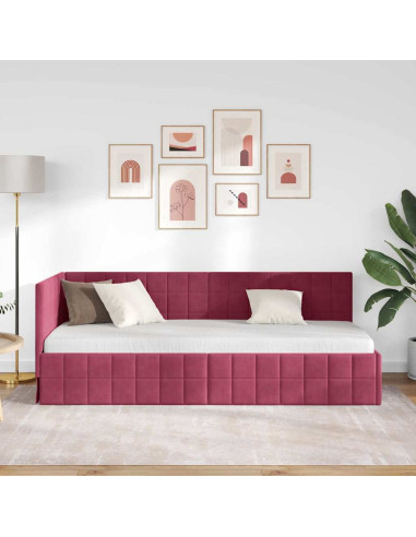 Cornice del letto ad angolo Rosso vino 80 x 200 cm Velluto