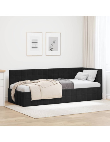 Cornice del letto ad angolo Nero 80 x 200 cm Velluto