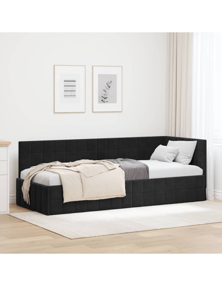 Cornice del letto ad angolo Nero 80 x 200 cm Velluto