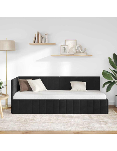 Cornice del letto ad angolo Nero 80 x 200 cm Velluto