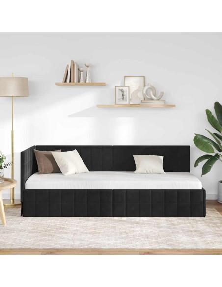 Cornice del letto ad angolo Nero 80 x 200 cm Velluto