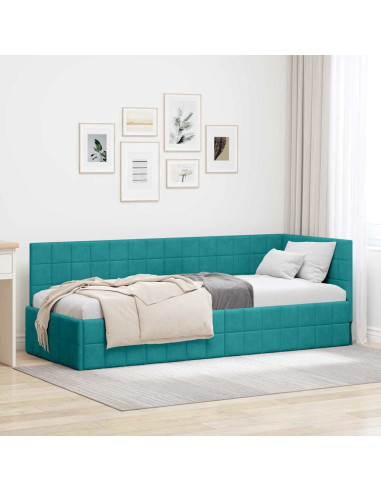 Cornice del letto ad angolo Turchese 80 x 200 cm Velluto