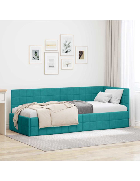 Cornice del letto ad angolo Turchese 80 x 200 cm Velluto