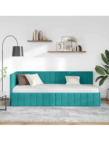 Cornice del letto ad angolo Turchese 80 x 200 cm Velluto