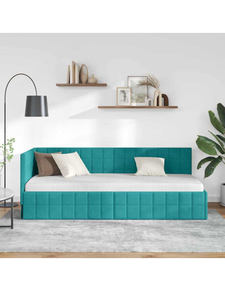 Cornice del letto ad angolo Turchese 80 x 200 cm Velluto