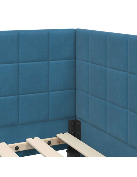 Cornice del letto ad angolo Blu 100 x 200 cm Velluto